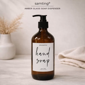 Amber Glass pump - 1 Bottle with Sticker Label