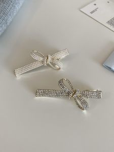 Sweet Atmosphere Sparkling Diamond Pearl Butterfly Knot Hair Clip Side Bangs Brush up Clip Fashionable French Style Alloy