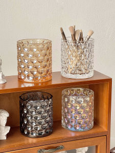 Simple round Dot Glass Cup Water Cup Ins Style Bead Point Makeup Brush Pen Holder Desktop Decoration Candlestick Aromatherapy Candle Cup