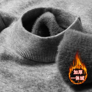 Áo Len Dệt Kim Dày Lót Lông Cừu Cổ Cao Cho Nam Mùa Thu Đông Màu Đen Mặc Trong Thường Ngày Dài Tay Quần Áo Công Sở