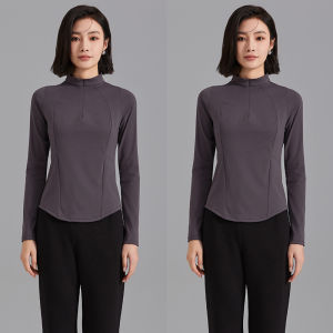 MiiOW | เสื้อยืดโยคะแขนยาวผ้าไหมน้ำแข็งแห้งเร็วสำหรับผู้หญิง ทรงสลิมฟิต ทรงปกติ ปกตั้ง ปกป้องรังสียูวี ฤดูร้อน 2025