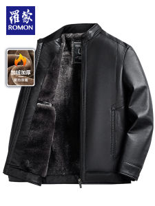 Romon Dad Winter Clothes Leather Coat Men Fleece-lined Thickened Middle-Aged and Elderly Mens New Clothes Heattech Leather Jacket Top
