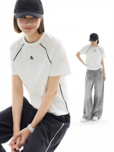 Slim Fit Short Sleeve Round Neck Raglan Sleeve Contrast Color T-Shirt