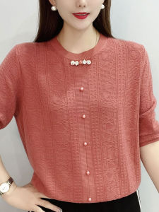 Fashionable Long Sleeve Knitwear Loose Slimming Stylish Autumn Wear for Middle-Aged Mothers Trendy Top Comfortable Fit round Neck