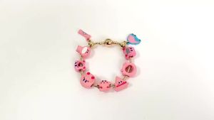 Bandai | Vòng Tay Charm Kirby Mạ Vàng Với Men Hồng Phụ Kiện Dây Kim Loại Theo Chủ Đề Anime Dễ Thương Dành Cho Người Hâm Mộ Trang Sức Cosplay Quyến Rũ.