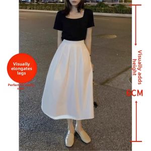 Stylish and Elegant Summer Square Neck Short Sleeve T-Shirt High Waisted Skirt Two-Piece