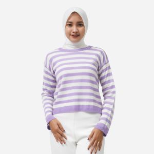SWEATER KNITWEAR RAJUT SWEATSHIRT WANITA GARIS GARIS FRIDAY KILLER GIRL | LULLA PURPLE