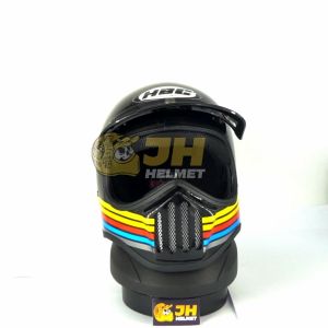 Helm Cakil HBC Strip Black Glossy + FREE GOGGLE | Helm Retro | Full Face | Jual Helm