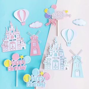 Birthday Cake Decoration Balloon Castle Windmill Baby Childrens First Year Celebration Baking Decoration Flag Insert