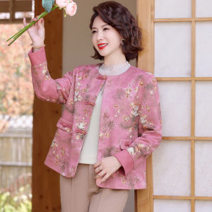 Stylish Middle-Aged Mom Chinese National Style Jacket Autumn Fashion Outerwear Spring Autumn Womens Coat Trendy Loose Fit