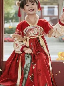 New Winter Hanfu Childrens Clothing Traditional Chinese New Year Outfit Baby Girl Autumn Winter Style Tang Suit Kids Ankle-Length Dress