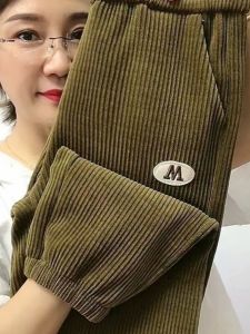 Quần Thể Thao Nữ Lót Lông Cừu Mùa Thu Đông Quần Dài Ống Rộng Vải Nhung Cạp Cao Quần Dài Thường Ngày Cho Phụ Nữ Trung Niên