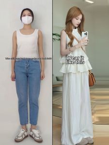 XUECAIQI | Summer Outfit Set For Short Figure Slimming Fashionable Spandex Blouse with Culottes