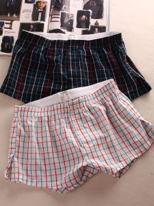 Classic Plaid Pure Cotton Low Waist Mens Shorts Home Pants Sleepwear Boxer Briefs Anti-Light Walking Underwear