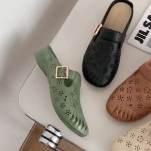 Giày sục nhựa quai khóa mules nữ giả da công sở đi mưa cao 2cm siêu bền IDÉP SL043