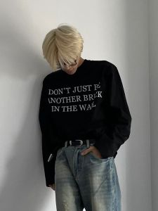 American Style Heavyweight Pure Cotton Long Sleeve round Neck T-Shirt Mens Casual Base Shirt Outerwear Printed Graphic Tee