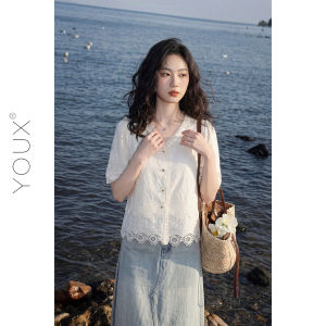 YOUXIANG | Áo Sơ Mi Cổ V Tay Ngắn Voan Pháp