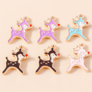 10Pcs Gold Plated Enamel Reindeer Deer Charms Pendants for Jewelry Making Earrings Bracelet Necklace Accessories DIY