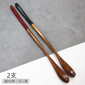 Ultra-Thin Long-Handled Wooden Coffee Spoon Traditional Japanese Retro Honey Stirring Stick Home Use Solid Wood Small Long Spoon