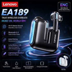 Lenovo | Lenovo New EA189 Bluetooth 6.0 True Wireless Earbuds ENC In-Ear Buds Earphones Low Latency Headphones for Gaming Long Endurance