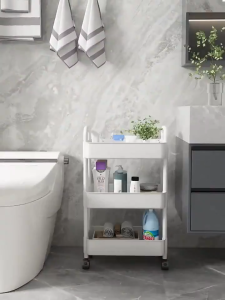 ชั้นวางของรถเข็น5ชั้น ชั้นวางอเนอกประสงค์ ชั้นวางพลาสติก วางของในครัว ห้องน้ำ มีล้อเลี่อนแถมตะขอ