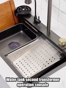 COD Stainless Steel Waterfall Sink 3.0MM Thickness Household Sink with Pull-Out Faucet