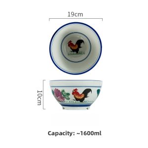 Retro Chicken Bowl Chinese Trend Dining Utensils for Restaurant And Hotel Noodle Soup Bowl Porcelain Material Traditional Design