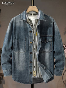 LIANSENNIAO | Áo Sơ Mi Denim Phong Cách Retro Mỹ Form Rộng Cho Nam