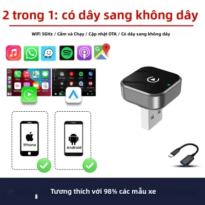Bộ Chuyển Đổi CarPlay Không Dây 2in1 Thiết Bị Kết Nối Android Auto Bluetooth Cắm Là Chạy Dành Cho Audi MG Kia VW GMC - Nâng Cấp Hệ Thống Xe Thông Minh