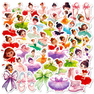 50-Piece Ballet Dancing Girl Cartoon Stickers Decorative Notes Stickers for Luggage Water Cups Cute Dance Girl Decals