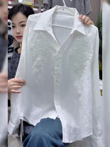 UYFY | Korean Style Heavy Embroidery Long Sleeve White Shirt Womens Autumn New Fashion High Quality Versatile Top Casual Style