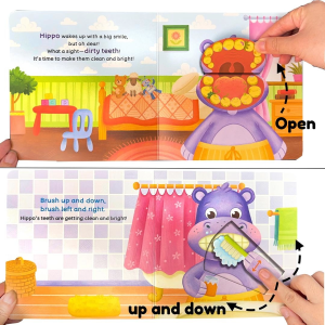 BEAR TALE Hippo Brushing Teeth Book For Preschool Childrens Interactive Picture Book Kids Hygiene Habit Cultivation Learning Book 10Pages