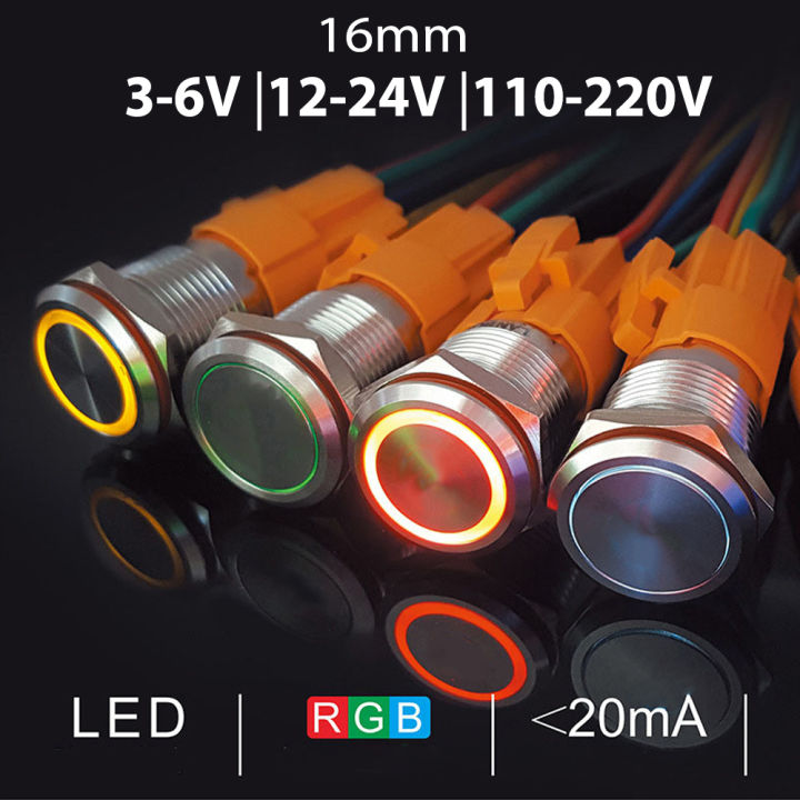 Nút nhấn Nhả có đèn LED, Công tắc tự phục hồi 19mm, Vỏ Kim chống nước ...