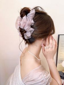 Womens Folded Mesh Hair Clip Shark Clamp Plump Back of Head Hair Clip Elegant Sensation Hair Grab Headwear Fresh Outburst