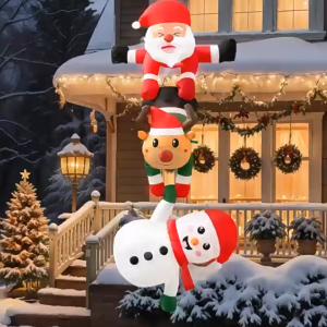 Pecine 2.4M LED ซานต้าพอง ซานตาคลอสปีนกำแพง สินค้าปาร์ตี้ใหม่ซานตาแบบเป่าลมอุปกรณ์ตกแต่งวันหยุดวันคริสต์มาสสำหรับสนามหลังบ้านสนามหญ้าฤดูหนาว