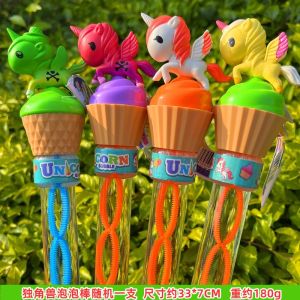 Children Playing Bubble Game Hand-Held Finger-Biting Dinosaur Blowing Bubble Boys and Girls Unicorn Doll Bubble Wand Gift