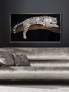 Pure Hand Drawing Enamel Color Living Room Study Bedroom Horizontal Prints Gift Painting Hotel Art Decoration Mural Golden Leopard