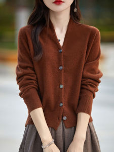 DONGYINUAN | 100% Wool Knit V-Neck Single Button Cardigan