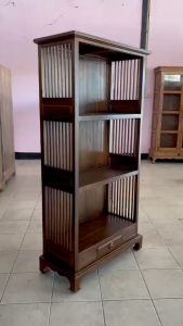 ชั้นหนังสือ ชั้นวางของไม้สัก แบบซี่ 3 ชั้น สีเสี้ยนดำ ขนาดกว้าง70ลึก30สูง150ซม.(ไม้สักแท้ทั้งหลัง) (จัดส่งฟรี)