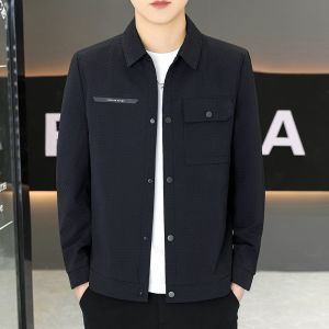 HENGYUANXIANG | Casual Loose Mens Jacket Spring Autumn New Style Thin Collarless Coat Youth Fashion Polyester Fiber Long Sleeve Standard Fit