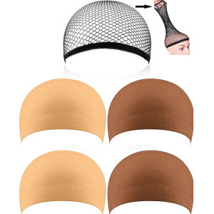 5 Pack High-Elastic Nude Hair Net Plopping Cap for Women Stretchy Nylon Skin Tone Wig Application Caps for Women and Men