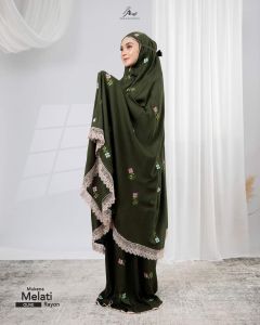 mukena rukuh alat sholat perlengkapan sholat wanita dewasa renda melati arrafi premium terbaru terlaris terkini modern bahan rayon bali syahrini exclusive adem tidak panas gratis ongkir COD bayar di tempat