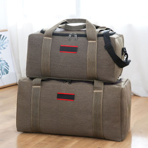 Extra Large Capacity Canvas Bag Mens Handheld Travel Bag Womens Checked Luggage Bag Moving Bag Retro Style Pure Color Bag