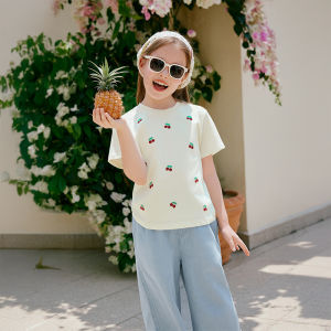 XIANGYING | Summer Cotton Cherry Embroidery Tshirt