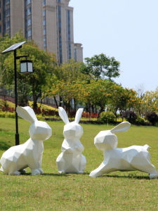 Modern Minimalist Geometric Cartoon Rabbit Sculpture Outdoor Garden Landscape Decorative Ornaments Animal Lawn Scenery Courtyard Decoration