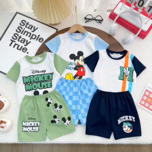 Bộ Quần Áo Trẻ Em Cộc Tay NATUCO Vải Cotton Phối Màu và In Hình Micky Mouse Cho Bé 0-8 Tuổi TN-IN189