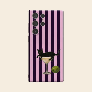 Cat Martini Stripes Luxury Fashion Full Lens Protective Case for Samsung Galaxy S26 S25 S24 A56 A36 Plus Ultra