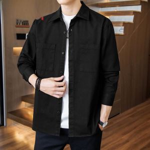 HENGYUANXIANG | Hengyuanxiang Mens Long Sleeve Cotton Work Shirt Spring Casual Loose Big Pocket Shirt Jacket Fashion Urban Style Youth Daily Wear