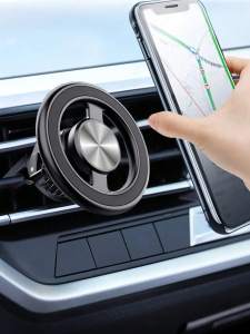 Aluminum Alloy Magnetic Car Phone Holder – 360° Rotation Compatible with iPhone 12/13/14 Series & All Smartphones