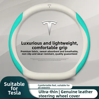 Ultra-Thin Genuine Leather Steering Wheel Cover for Tesla Model 3 Model Y Model X All-Season Car Accessories Sport Style